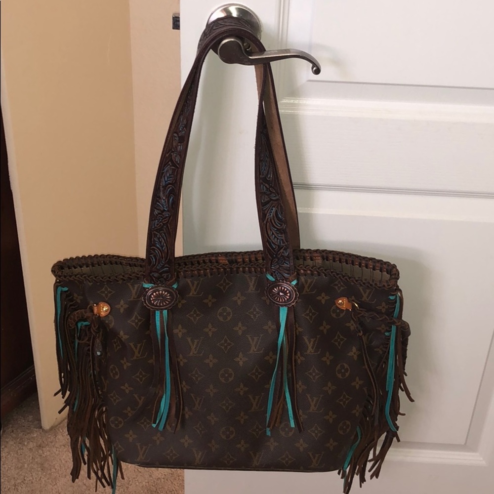 Louis Vuitton Brown Monogram Tote with Turquoise Accents
